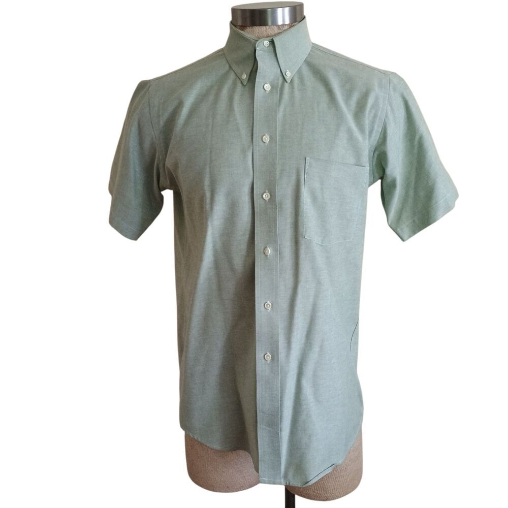 Claybrooke Shirt Wrinkle Free Sage Green Button Down Men Sz 15 1/2 Short Sleeve